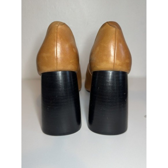 MNG By Mango Leather Heels 9 Mule Retro Chunky Block Heels Unique Funky 70s Heel - Picture 6 of 16